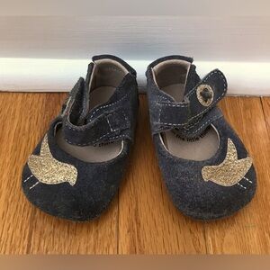 Livie & Luca Pio Pio Mary Jane gray leather gold glitter birds size 0-6 shoes